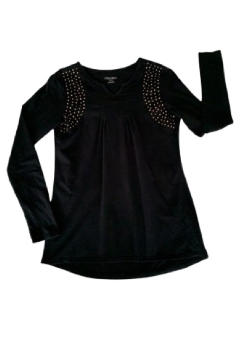 Xhilaration Shirt Girls Size XL Gold Studded Black Long Sleeve Top Notch Neck